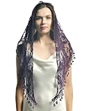 Malixeyunna Triangle Mantilla Lace Veil Tulle Scarf Covering Church Veil for Mass Wedding Bridesmaids (Deep purple lace)