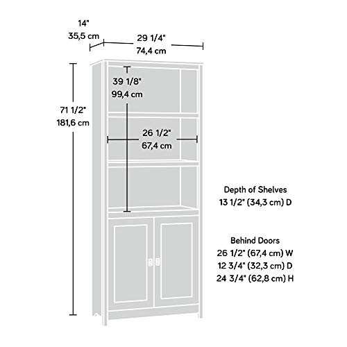 Sauder Cottage Road Library with Doors/Book Shelf, L: 29.29" x W: 13.98" x H: 71.5", Soft White finish - Image 4