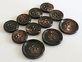 YCEE 11 Pieces Genuine Natural Brown Horn Blazer & Suits Button Set - Wide Tip Rim - for Blazer, Sport Coat, Uniform, Jacket