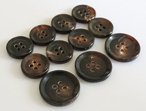 YCEE 11 Pieces Genuine Natural Brown Horn Blazer & Suits Button Set - Wide Tip Rim - for Blazer, Sport Coat, Uniform, Jacket