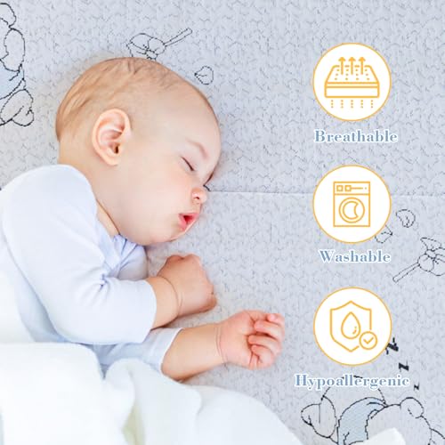Image of Trifold Pack and Play Mattress, 38 inchx 26 inch high Density Memory Foam Mattress for Pack N Play with Breathable Washable Cover, Portable Pack N Play Mattresses Topper Travel with Carry Bag