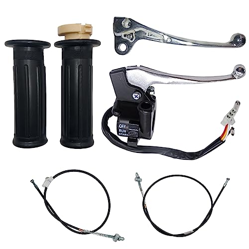 JDLLONG PW50 Left Right Brake Lever Throttle Housing Start Switch Fit for Yamaha PW50 PY50 Peewee Y-Zinger Motorcycle Dirt Bike with Black Hand Grip Set & Front and Rear Brake Cable