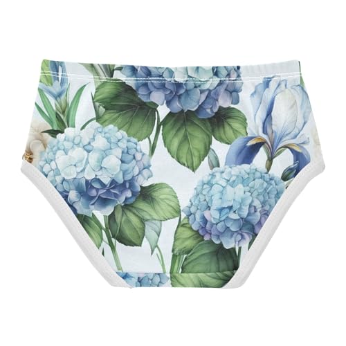 Cotton Girls Underwear Toddler Blue White Hydrangeas Floral Little Girl Panties Artistic Briefs Underpants 2t2