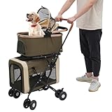 2-Tier Pet Stroller for Dogs & Cats, Foldable Double Decker Pet Buggy with Removable Carriers, 35kg Capacity, 360° Wheels (Coffee/Black/Dark Green) (Dark Green)