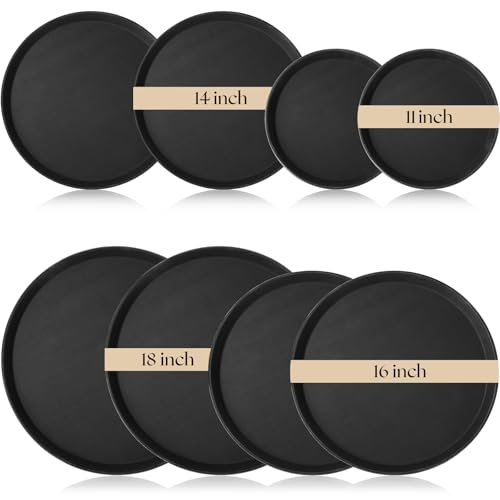 Zopeal 8 Pieces Black Round Restaurant Serving Tray, Plastic Non Slip Surface Food Meals Server Tray with Raised Edges for Home, Kitchen, Restaurant, Cafeteria, Bar(11