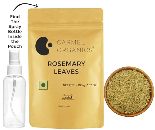 Image of CARMEL ORGANICS Rosemary Leaves (100 Gram) With Spray Bottle | Useful For Hair Growth, Herbal Tea, And Cooking | Natural | No Added Preservatives And Additives | Salvia Rosmarinus