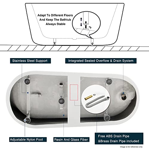 Ferdy Langkawi 67" Acrylic Freestanding Bathtub, White Modern Stand Alone Soaking Bathtub, Cupc Certified, Brushed Nickel Drain And Minimalist Linear Design Overflow Included, Easy To Install, 02568T #TOP7