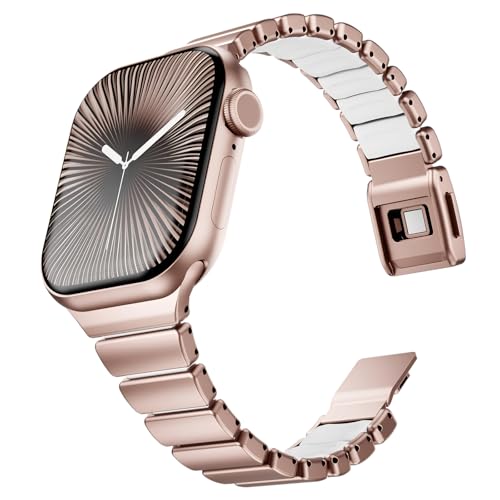 Image of Magnetic Slim Metal Band Compatible with Apple Watch Bands for Women Series 11 10 46mm 45mm 44mm 42mm SE 9 8 7 6 5 4 38mm 40mm 41mm 3 /2 /1,Luxury Stainless Steel Strap Silicone Link For iwatch
