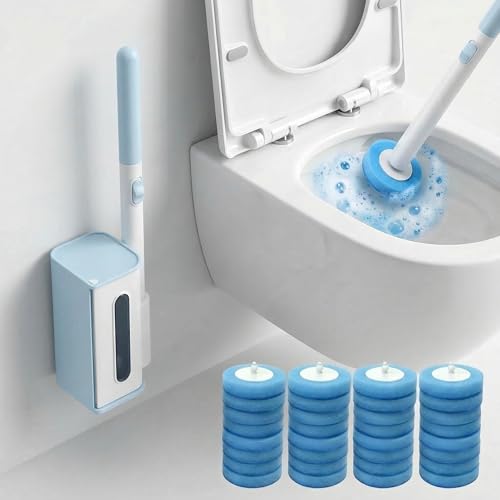 RV Toilet Brush Compact Disposable Toilet Bowl Cleaner Wand with 32 Cleaner Refills Wall-Mounted Disposable Toilet Brush Ideal for RV Travel Trailers and Campers and Small Bathroom