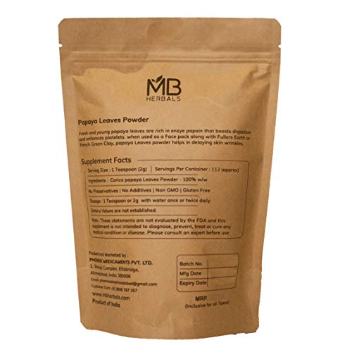 Mb Herbals Papaya Leaves Powder 227G (0.5Lb / 8 Oz) | Carica Papaya | Papaya Leaf Powder Benefits Hair And Skin| Non Gmo | Gluten Free #TOP1