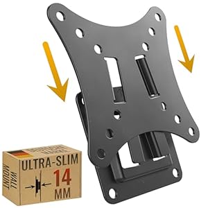 RICOO F0111 Ultra Slim Support Mural Écran PC TV 13 17 19 22 24 27 28 32 34 Pouces Ultra Plat Universel Fixation Murale TV QLED OLED LED LCD Écran VESA 75x75 100x100