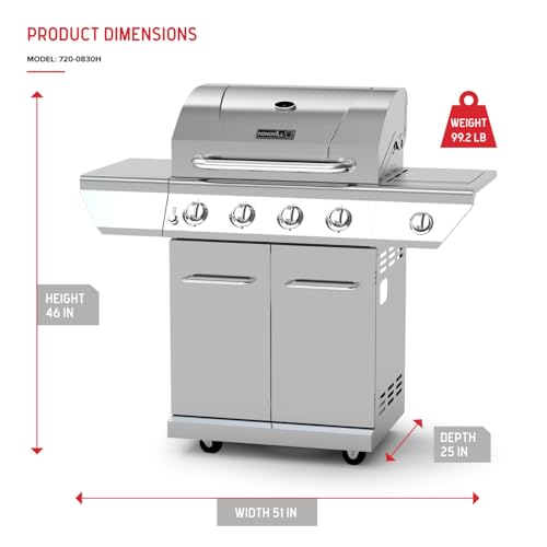 Image of Nexgrill 4-Burner Propane Gas Grill in Stainless Steel with Side Burner, 60000BTUs, 626 sq. in. Cooking Space, Perfect for Outdoor Cooking & Grilling, Patios, BBQ, Backyards, Silver, 720-0830H