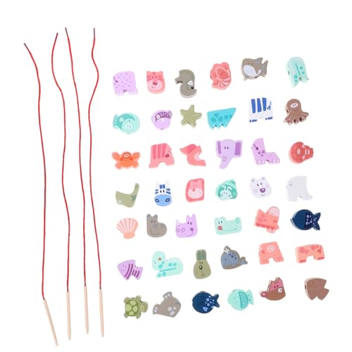 BIUDECO 木製ビーズ 動物型紐通しおもちゃ 粒 幼児向け手指運動促進 知育 積み木 形色認識 強化