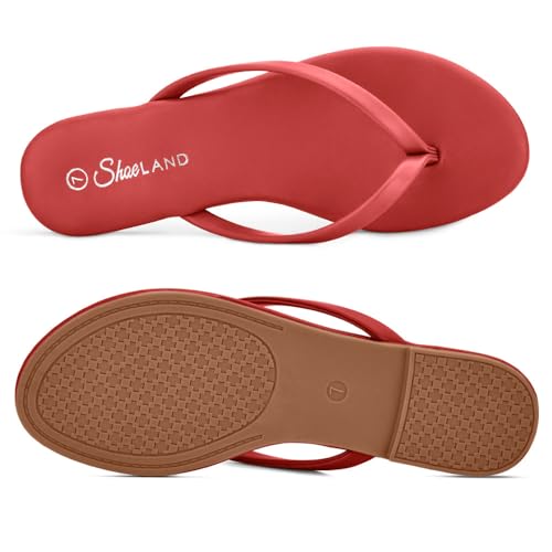Image of Shoe Land Thong Flip Flops for Women, Memory Foam Flat Sandals, Lightweight Summer Slides, Non Slip Comfort Sandals for Beach, Travel and Everyday Wear