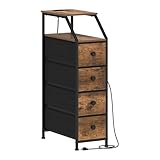 Tohomeor Narrow Dresser Tall Skinny Storage Tower Vertical Slim Chest of Drawers with Charging Station Small Nightstand Side Table for Bedroom, Bathroom, Small Spaces (Rustic Brown, 4 Drawers)