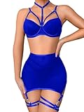 Kaei&Shi Garter Lingerie For Women, High Waisted Skirt Collar Sexy Lingerie, Strappy Underwire Thong