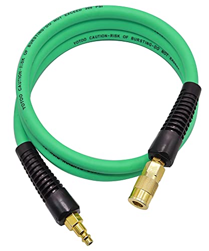 YOTOO Hybrid Lead-in Air Hose 3 8-Inch by 6-Feet 300 PSI Heavy Duty, Lightweight, Kink Resistant, All-Weather Flexibility with Bend Restrictors, 1 4-Inch Industrial Quick Coupler and Plug