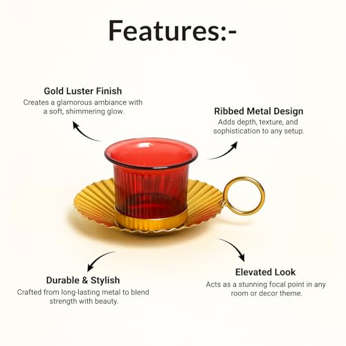 Image of MARKET 99 Metal+Glass Single Votive T Light Holder | for Diwali, Christmas, Birthday, and Wedding | Decorative Candle Holder for Home Decor & Festive Season | Golden & Red