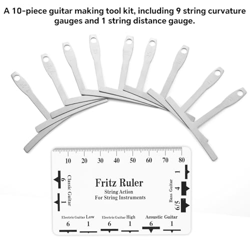 10pcs Kit d'Outils de Luthier pour Guitare, Comprenant 9 Jauges Rayon Sous Les Cordes & Une Règle Réglage La Hauteur Des Cordes pour Le Réglage et La Réparation Des Basses – vue 3