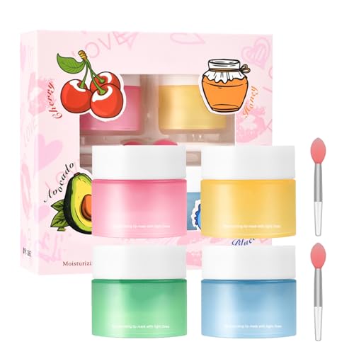 Lip Sleeping Mask Set - 4 PCS Lip Balm Set Mini Day and Night Repair - Lip Balm for Chapped Cracked Dry Lips Nourishing & Hydrating Lip Mask for Women Men