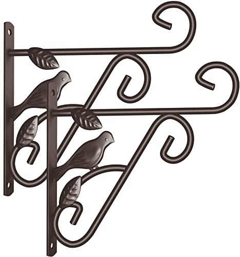 Amagabeli 2 Pack Hanging Plants Brackets 10" Wall Planter Hooks Hangers for Flower Baskets Pot Bird Feeder Wind Chimes Lanterns Patio Garden Outdoor Indoor Fence Screw Mount Metal 3D Bird Brown Bronze
