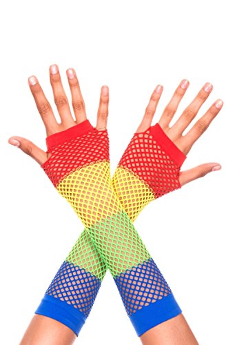 Diamond Net Fingerless Gloves, Rainbow