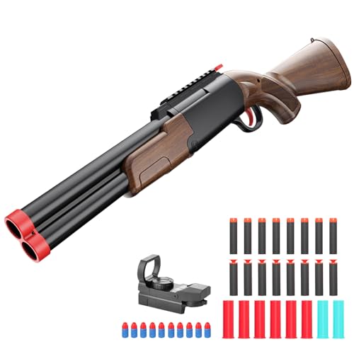 Double Barrel Toy Shotgun Foam Blaster Gun with Scope, Safe Rubber Bullets for Adult