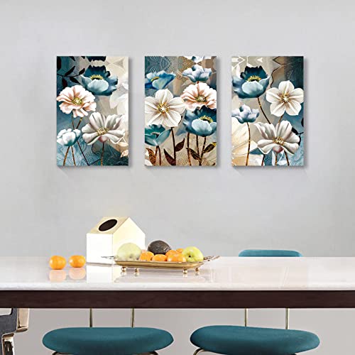 Serimino 3 Piece Lotus Flower Canvas Wall Art For Living Room White And Indigo Blue Floral Picture Wall Decor thumb #7