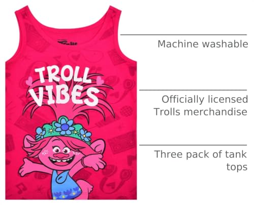 Image of UNIVERSAL Trolls Poppy Girls 3 Pack Tank Tops for Toddlers and Big Kids - Pink /Blue