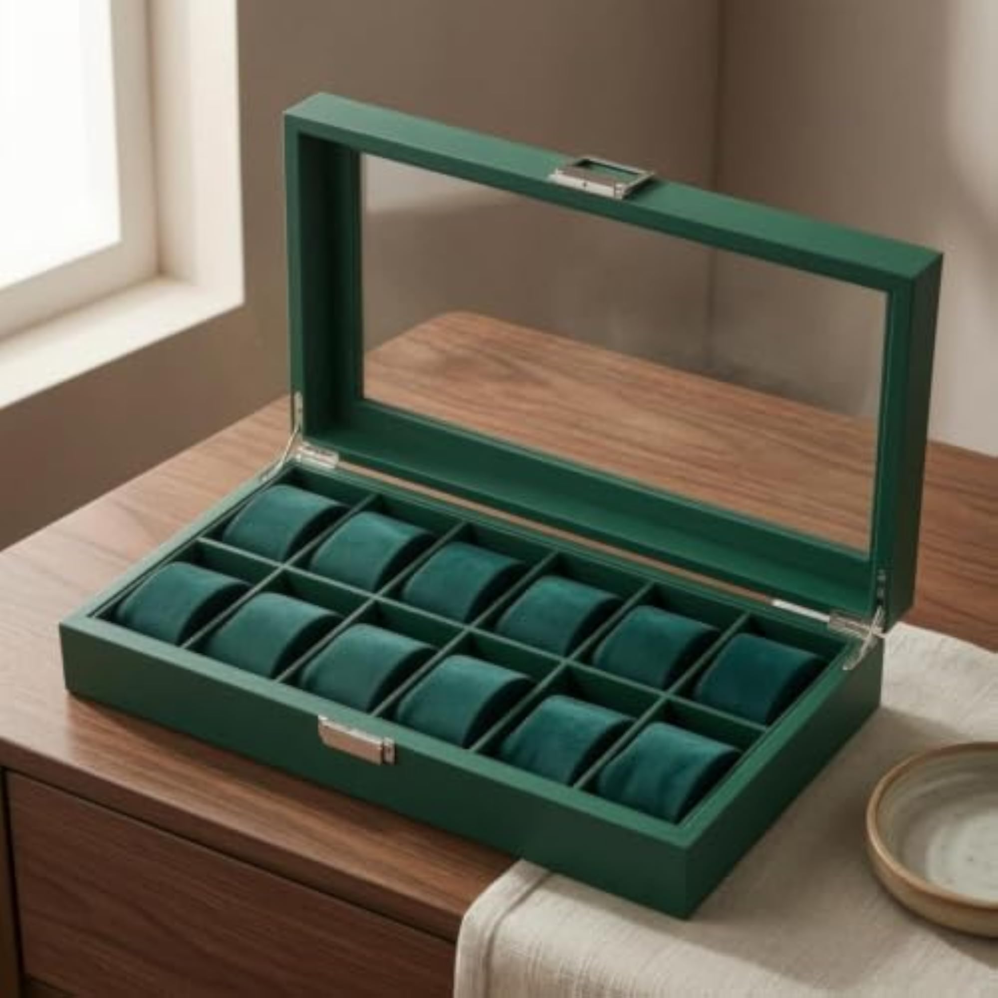 12 Slot Velvet-Lined Watch Organizer Box