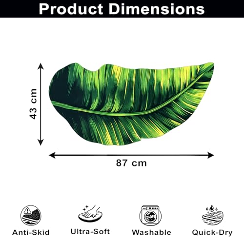 Image of Luxe Home 3D Bath Mat Leaf Shaped Super Soft, Anti Slip Skid, Washable, Quick Dry Floor Mat for Bathroom, Bedroom, Living Room (Green, 43x87 cm)