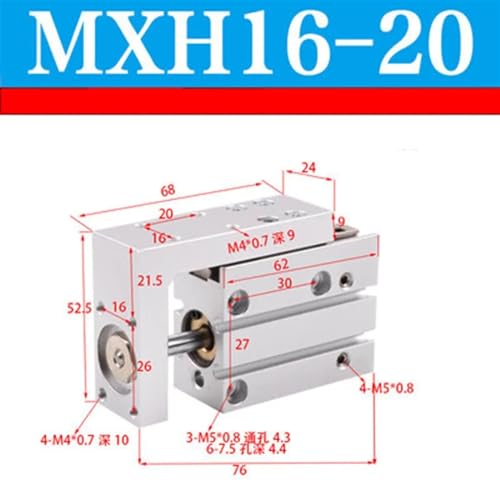 Vérin pneumatique compact double effet MXH16-20 aluminium - 3