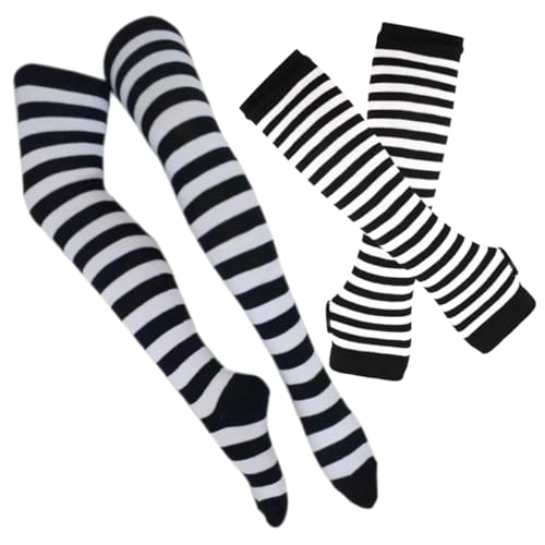COLLBATH 1set Socks Stripes Women's Arm Compression Sleeves Warm Keeping Arm Covers