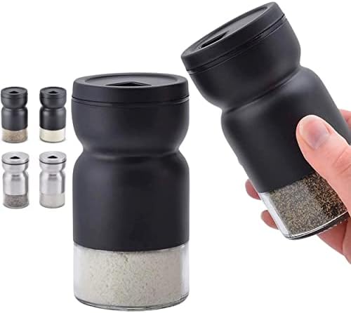 HOME EC Glass Salt and Pepper Shakers Set with Adjustable Pour Holes - Stainless Steel Salt Shaker and Pepper Shaker - Farmhouse Salt and Pepper Shaker Set for Himalayan, Kosher Sea Salts & Spices