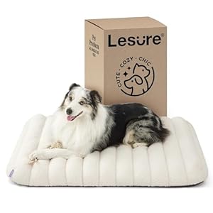 Lesure Cute Orthopedic Dog Bed for Large Dogs, Waterproof Chic Flat Pet Mat with Removable and Washable Cover, Fuzzy Thick Egg Crate Foam Pet Mattress for Indoor Use (36″ x 27″, Cream)