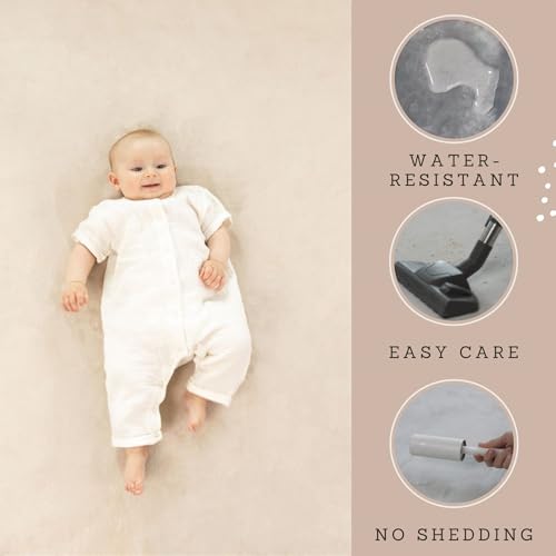 Image of Hakuna Matte CloudSoft Baby Play Mat for Floor 40 inch x 60 inch Beige | Coral Velvet high-density foam Rug for Crawling & Cozy Play - Non-Slip, Water-Resistant, Easy-CareTummy Time Mat