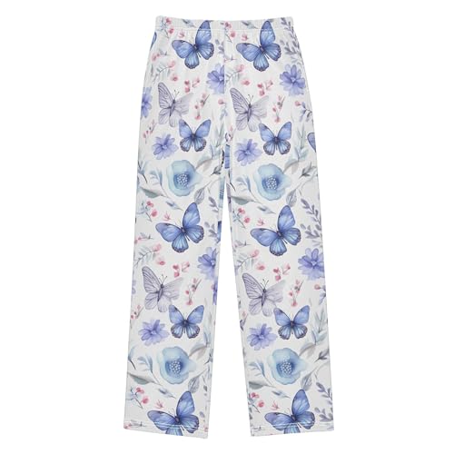 Flower Butterfly Long Pajama Pants Elastic Waist PJ Bottoms with Pockets S A1113052