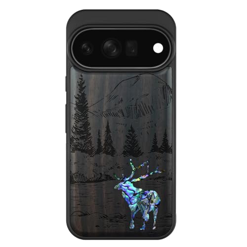 Coque Pixel 11 Pro en bois Sombre Cerf de la Forêt étui magnétique compatible MagSafe Carveit