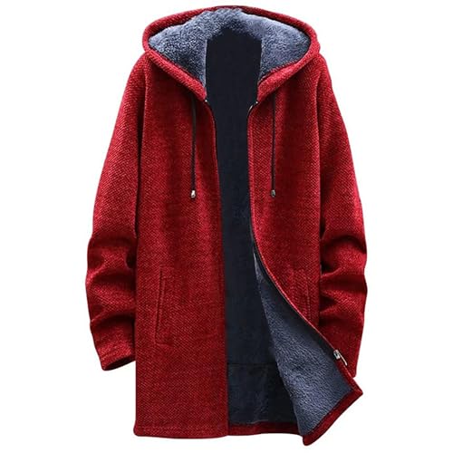 NATHGAM Mens Hooded Cardigan Sweater Coat Fuzzy Fleece Sherpa Lined Thicken Long Hooded Jacket Warm Vintage Knitted Outerwear
