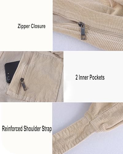 Image of 2026 Corduroy Tote Bag with Zipper Large Casual Handbags Shoulder Purse for Women
