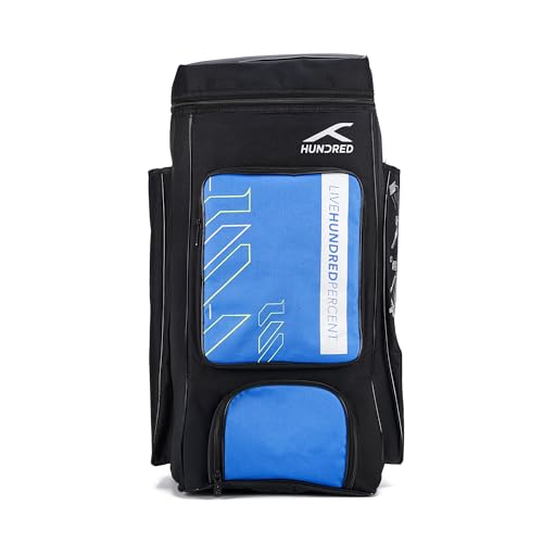 Image of Hundred Polyester Aspire Cricket Kitbag | Spacious & Durable Sports Gear Bag with Multiple Compartments | Shoe Compartment & Sturdy Zippers | Padded Straps(Black /Blue)