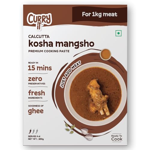 CURRYiT Ready to Cook Kosha Mangsho Mutton Curry Chicken Curry and Fish Curry Paste Serves 4-6 Indian Masala Gravy Made with Ghee Ready in 30 Mins No Preservatives Gluten-Free, 250 gm