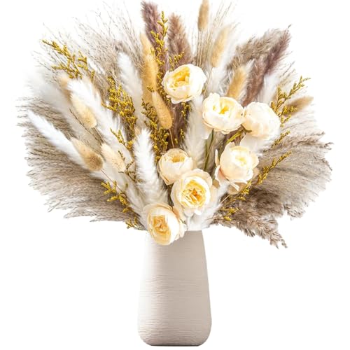 Image of 86Pcs Nature Pampas Grass Boho Natural Dried Flowers Decoration Bouquet DIY Reed Flower Decor for Flower Arrangement, Wedding Decor, Home Décor, Table Living Room Vases (White)