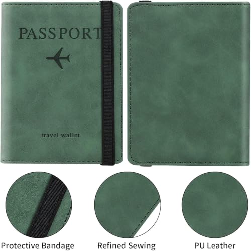 Image of PU Leather Passport Holder Travel Wallet Organiser for Men & Women | 4 Card Slots 2 SIM Slots Money Case | Travel Document Case Cover Passport Pouch Slim Unisex Gift - (Pack of 2) Green