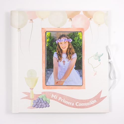 Libro comunión niña Globos con Portada Personalizable con tu Foto| Medidas Libro 29 x 27 cm, tamaño Foto 10 x 15 cm| Arguval