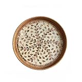 NDGBNIKGラタンのカラフルなシェルトレイフルーツプレートホームリビングルームコーヒーテーブル収納ボックスフルーツパンスナック (ラウンドラタンシェル（柳金箔）35cm)