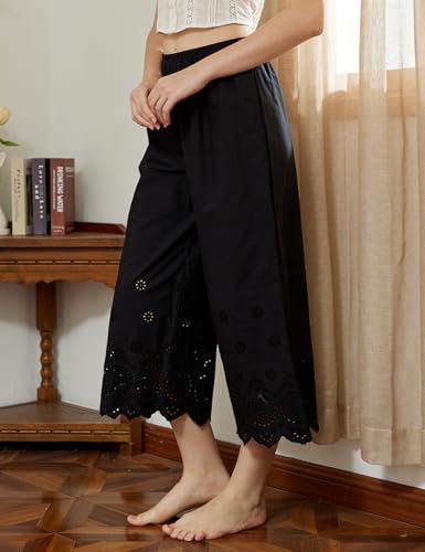 Image of BEAUTELICATE Vintage Cotton Shorts Pettipants Culotte Slip Cropped Sleepwear Pants with Lace Edge