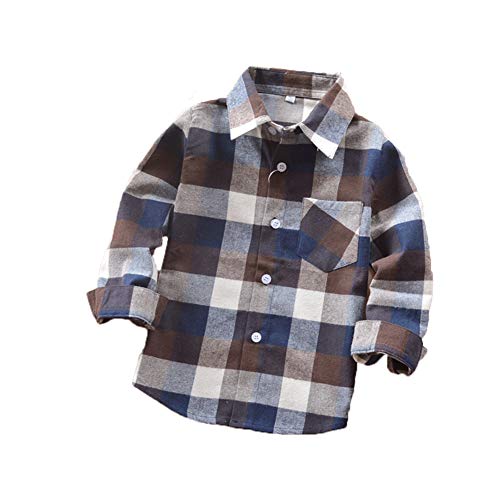 Kid Boys Long Sleeve Flannel Check Plaid Shirts Coffee Tag 150-7-8Year