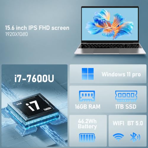Image of NIAKUN Laptop Computer, Gaming Laptops 2026, 15.6 Inch Lap Top PC Windows 11 Pro, 16GB RAM 1TB SSD, Core i7-7600U Processor(up to 3.9GHz), Office 365, for Business and Students, Backlit Keyboard