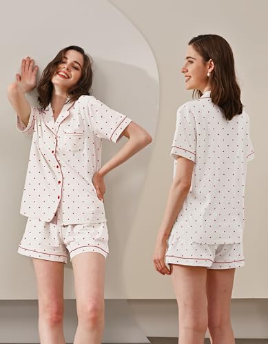 Image of NAP BOUND 100% Cotton Pajamas for Women Sets 2 Pieces Pjs Button short sleeves with Pockets Soft Sleepwear Loungewear XS-XXL